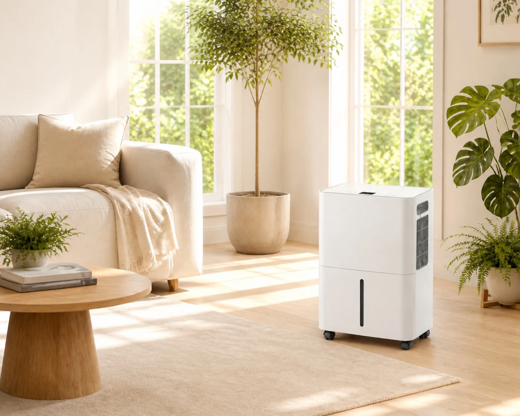 MD001 dehumidifier in a sunlit living room