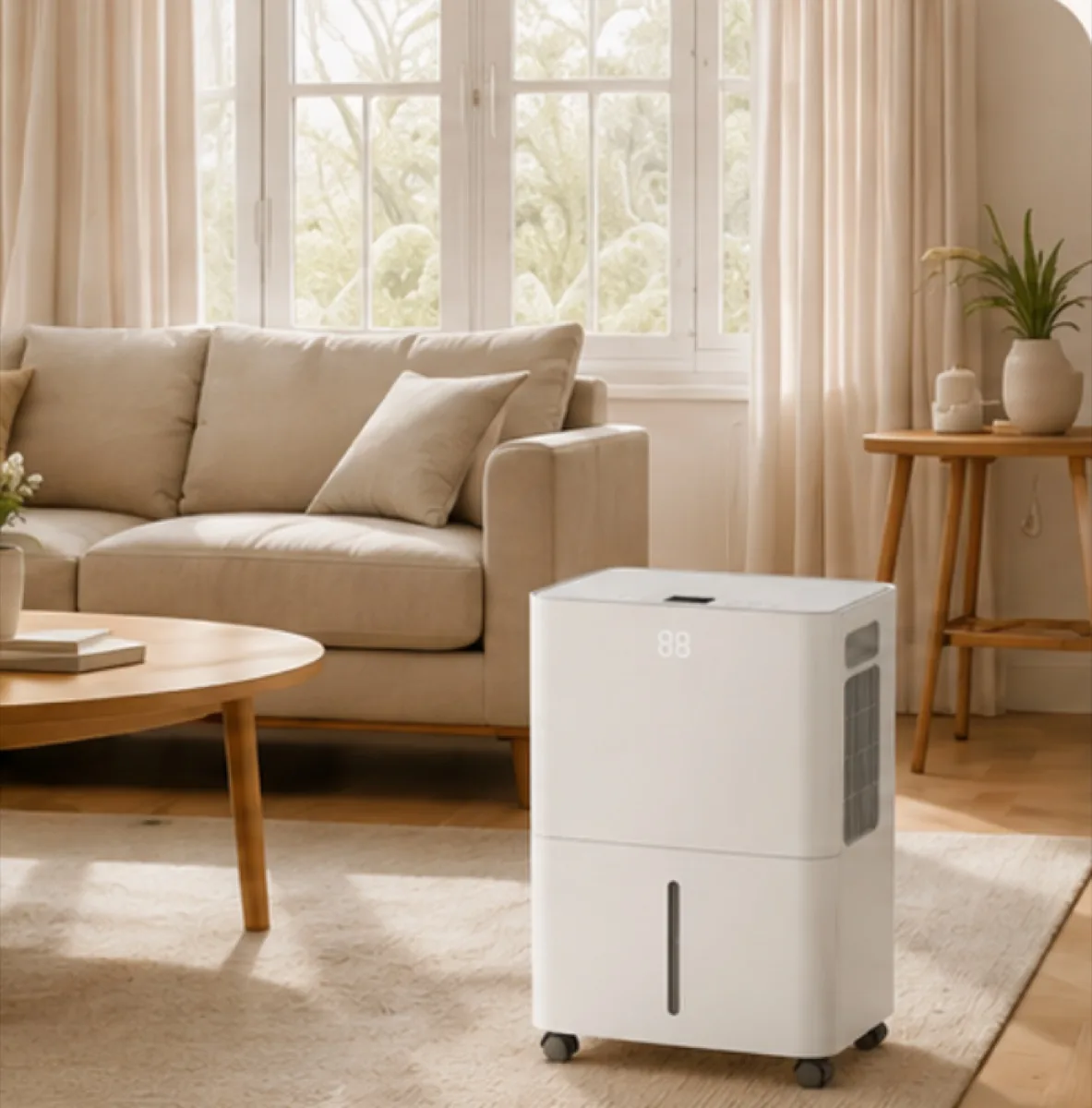 MD001 dehumidifier in a living room