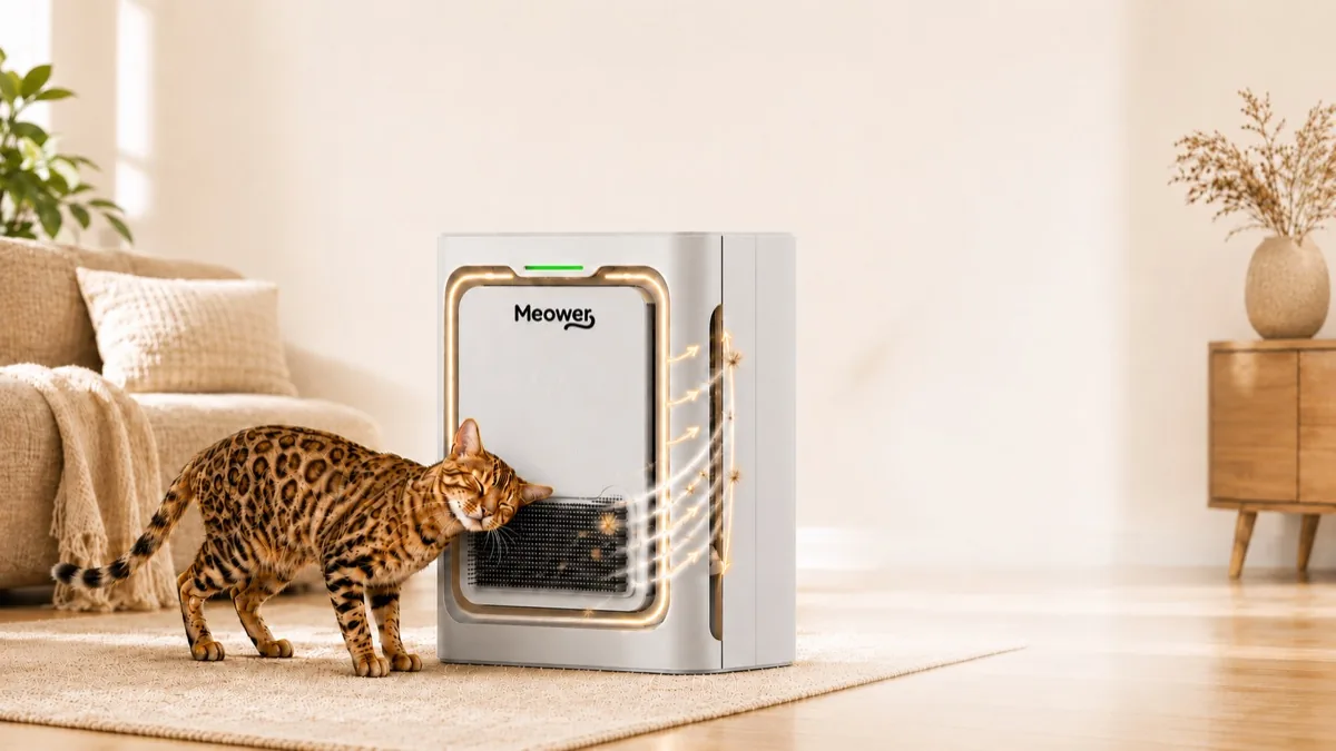 MW100 smart air purifier with a cat